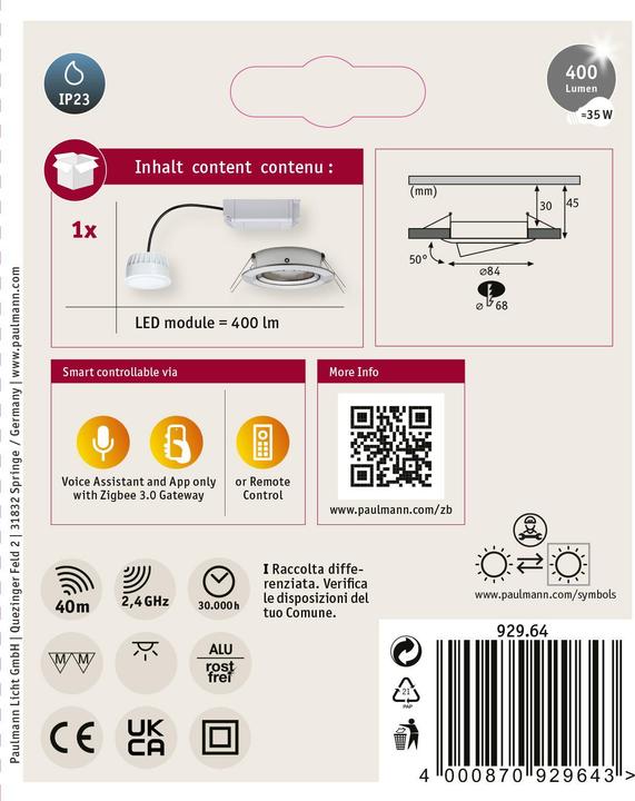 Produktbild Paulmann Einbauleuchte Nova Plus Set Zigbee (400 lm)