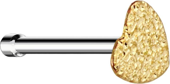 Produktbild Star Piercing Nasenstecker gerade silber mit sandgestrahltem Herz vergoldet (ohne Messing, Chirurgenstahl 316L)