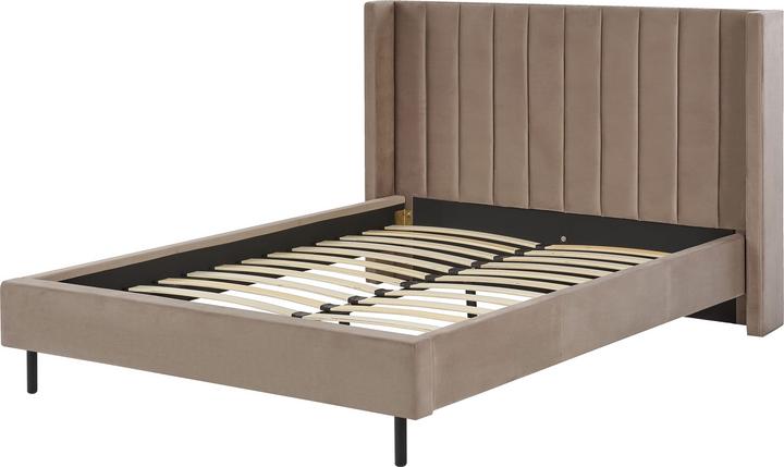Actual product image Beliani Upholstered Bed Velvet Fabric taupe Slatted Frame 140 x 200 cm VILLETTE (140 x 200)