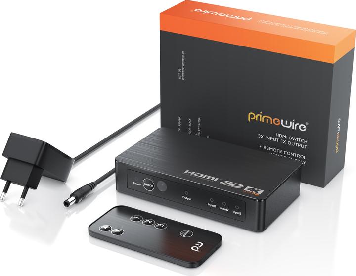 Immagine prodotto Primewire Switch HDMI 2.0b a 3 porte, distributore 4k 60Hz UHD, Ultra HD 4096x2160 HDR, telecomando