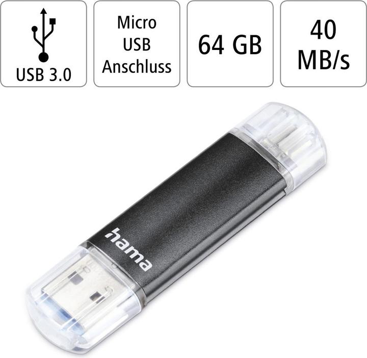 Immagine prodotto Hama Laeta Twin (64 GB, Micro USB, USB-A, USB 3.0)