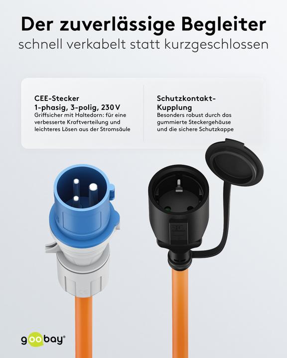 Produktbild Goobay CEE-Adapterleitung, CEE-Stecker auf Schutzkontakt-Kupplung, 5 m (5 m, CEE 16/5)
