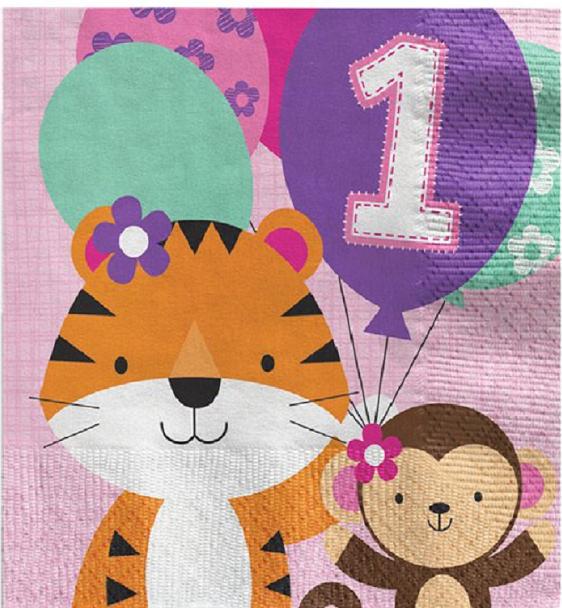 Image du produit Creative Party Serviettes 1er anniversaire fille animaux (6 x)