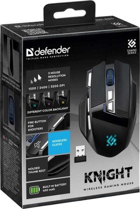 Produktbild Defender Mysz gamingowa bezprzewodowa Knight GM-885 3200DPI 8P Czarna (Kabellos)