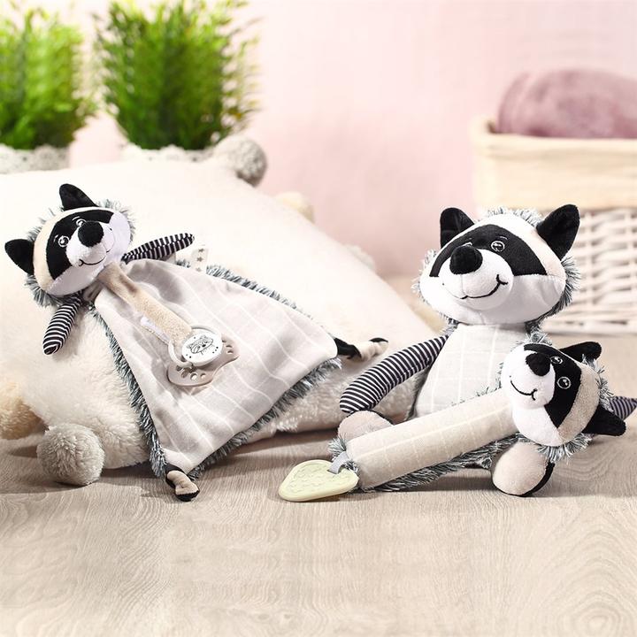 Actual product image Babyono Cuddly toy - nap with dummy holder, RACOON ROCKY, 747