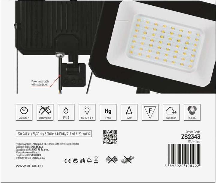Actual product image Emos LED reflector SIMPO with motion sensor, 50 W, neutral white (5000 lm)