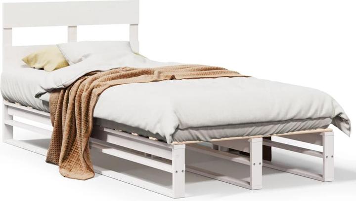 Produktbild VidaXL Massivholzbett Holzbett Bett Palettenbett Kopfteil Weiss 200x200cm Kiefer (200 x 200 cm)