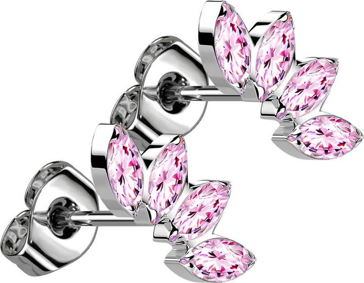 Star Piercing Threadless Ohrstecker silber Fächer mit vier Kristalle pink (Titan G23, ohne Messing)