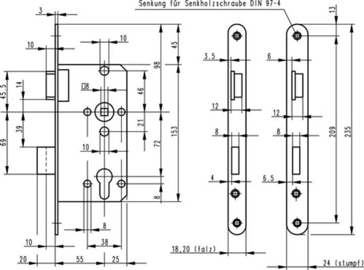 Produktbild BKS Zimmertür-Einsteckschloss 0415 PZW 18/ 55/72/8 mm DIN links silber abgerundet Klasse 2 Zinkdruckg... (Einsteckschloss)
