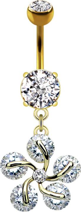 Star Piercing Banane 14k vergoldet mit zwei Kugeln Kristall silber Anhänger fünf Kristall Blütenblätter (Messing, Chirurgenstahl 316L)