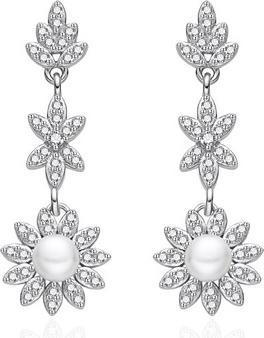 Agato - Luxurious silver earrings with zircons and pearls AGT-E160PW-P