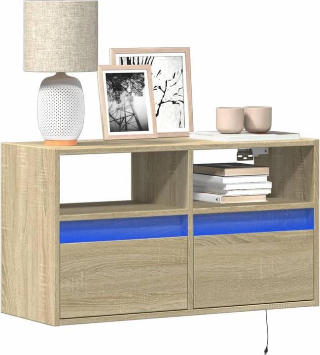 Immagine prodotto VidaXL Mobile TV Parete attrezzata Lavagna bassa Appeso con illuminazione LED Rovere Sonoma