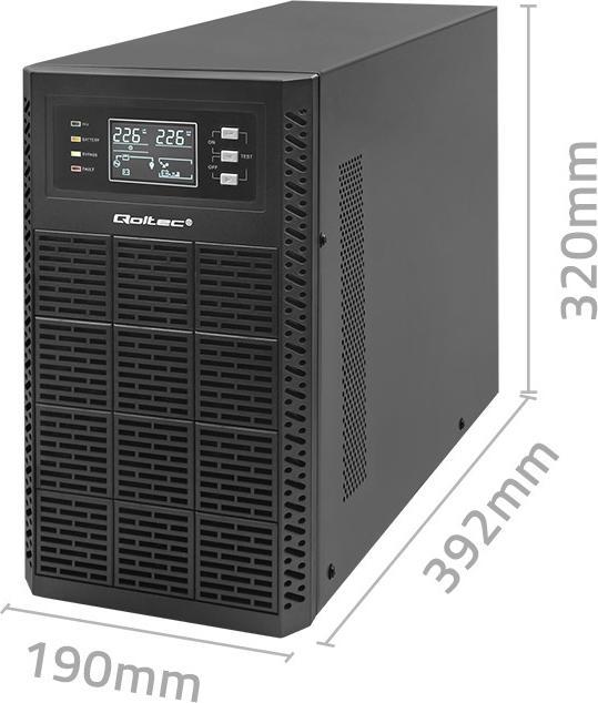 Image du produit Qoltec ZASILACZ AWARYJNY UPS 3KVA | 3000W | POWER FACTOR 1.0 | LCD | EPO | USB | ON-LINE (3 VA, 3000 W, Double convertisseur en ligne Onduleur)