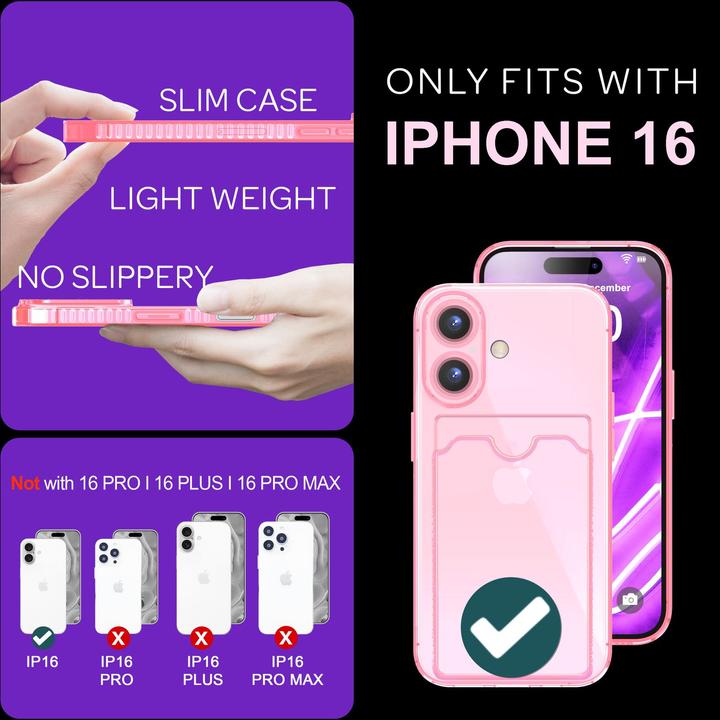 Produktbild Nalia Klar Transparente Neon Silikon Hülle Kartenhalter (Apple iPhone 16)