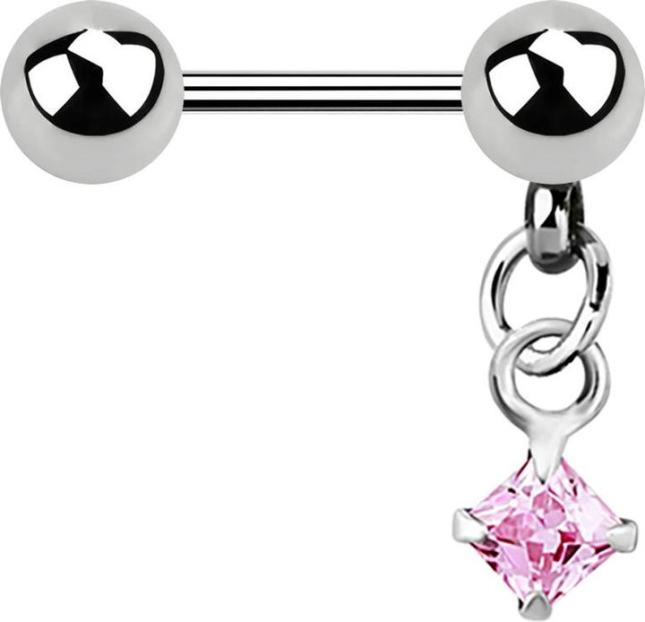 Produktbild Star Piercing Micro Barbell silber mit Kugel und Anhänger Quadrat Kristall pink (ohne Messing, Chirurgenstahl 316L)