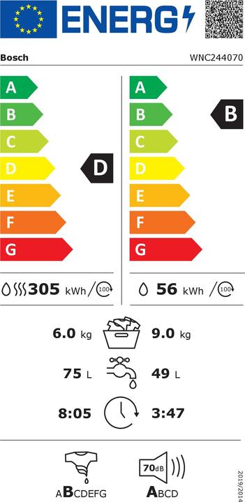 Energy Label Bosch Hausgeräte WNC244070 (EU plug)