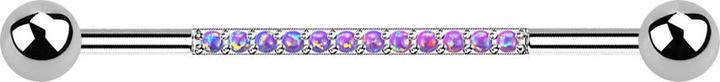 Actual product image Star Piercing Barbell silber mit zwei Kugeln zwölf Opale violett (without brass, Titanium G23)