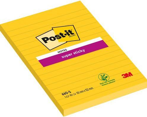 Actual product image Post-it Sticky Notes Super Sticky 101 mm x 152 mm Yellow Rectangular Lined (101 x 152 mm)