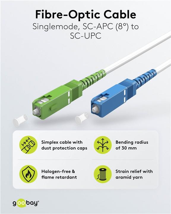 Produktbild Goobay Glasfaserkabel FTTH, Singlemode OS2 White, weiss Simplex, 30 m (S/UTP, CAT6, 30 m)