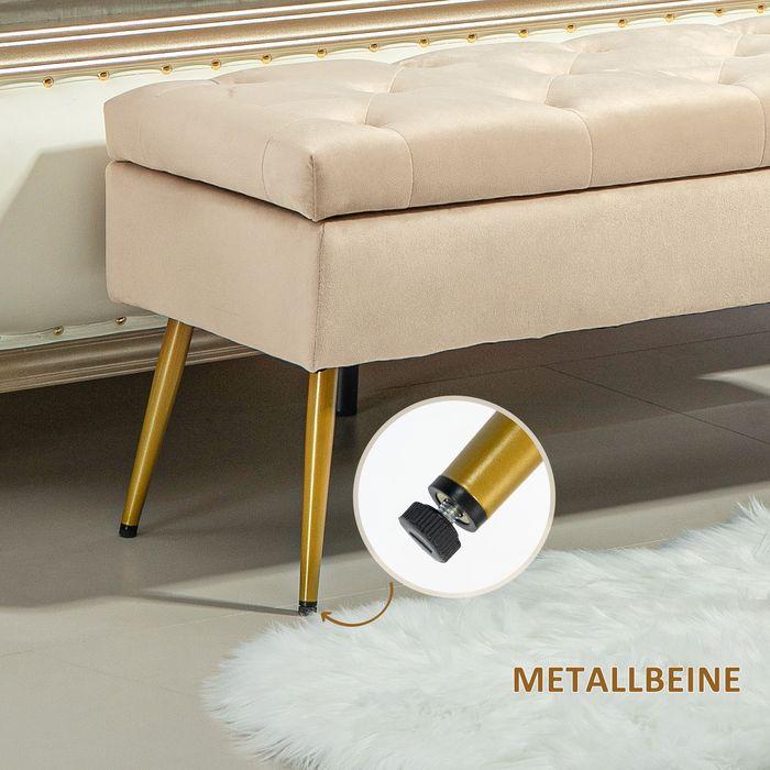 Produktbild Swisshandel24 Sitzbank Polsterbank mit Stauraum Bettbank mit Samtoptik für Flur Metall Beige (35 cm)