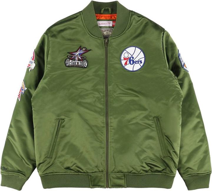 Produktbild Mitchell & Ness M&N Satin Bomber Jacke - FLIGHT Philadelphia 76ers oliv - M (M)