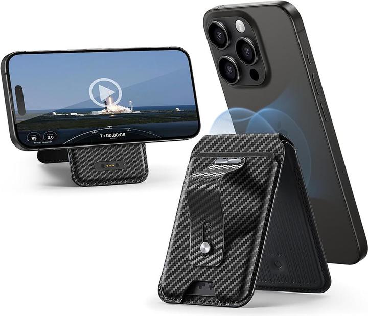Produktbild ESR - Desk Holder HaloLock Findmy Wallet - Artificial Leather Wallet Stand - Carbon Fiber