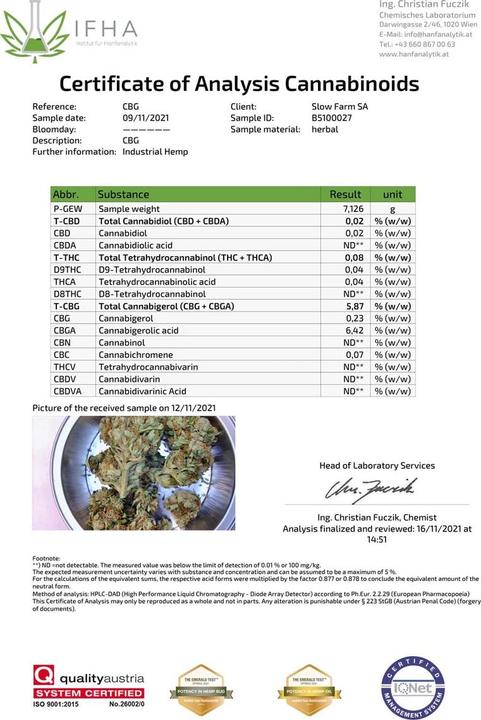 Valeurs nutritives et ingrédients SlowWeed Herbe lente Blanc de neige 10g (10 g, Extérieur)