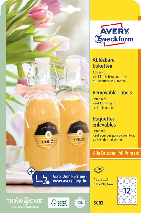 Produktbild Avery Achteckige Etiketten, ablösbar