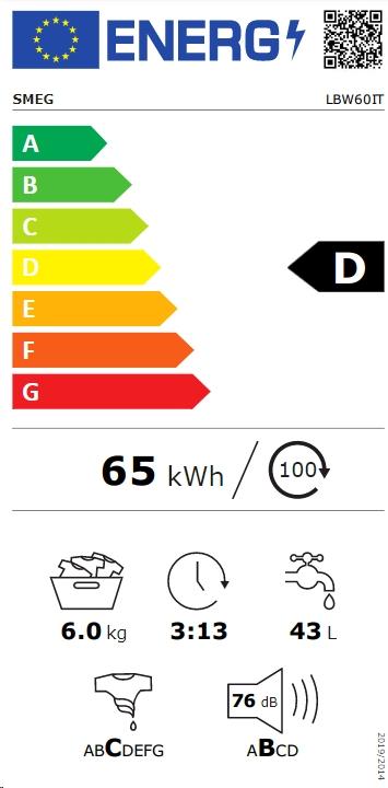Label énergétique Smeg LBW60IT Lave-linge à chargement frontal 6 kg 1000 tr/min D Blanc (6 kg)