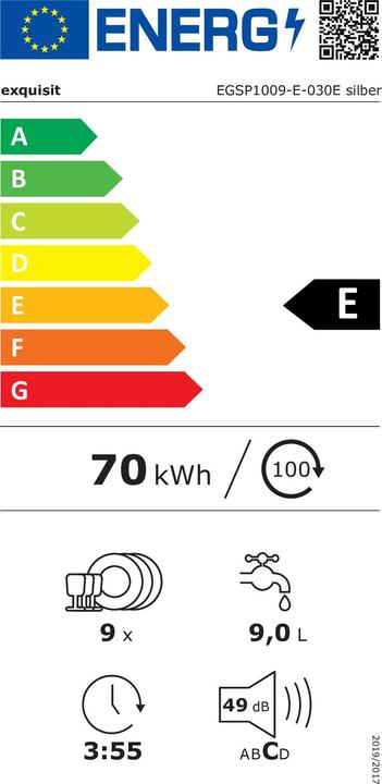 Energie-Label Exquisit EGSP1009-E-030E silber - Geschirrspüler