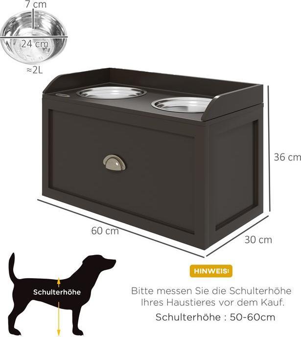 Produktbild Swisshandel24 Hundenapf, 2 x 2L Futternapf, erhöhter Fressnapf mit Schublade, Edelstahlnapf, Futterstation für gro (2 l)