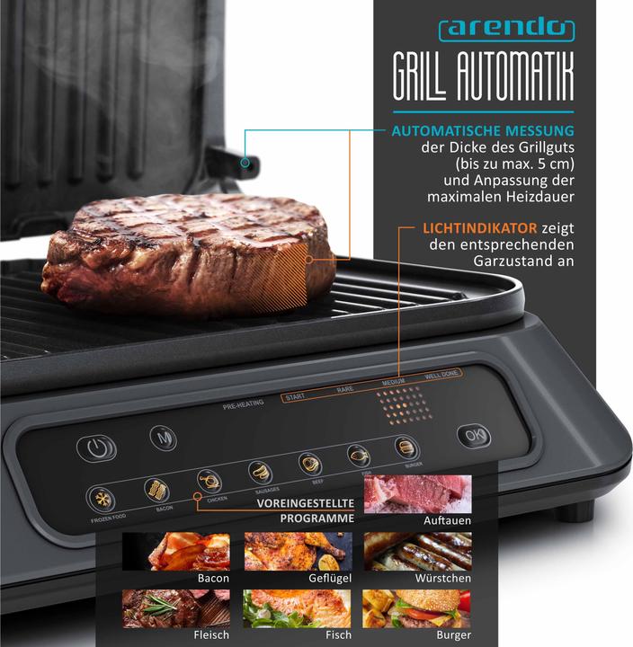 Produktbild Arendo Kontaktgrill 1900W, Digitalsteuerung, Tischgrill, Sandwichmaker, Abnehmbare Platten, Elektrogrill