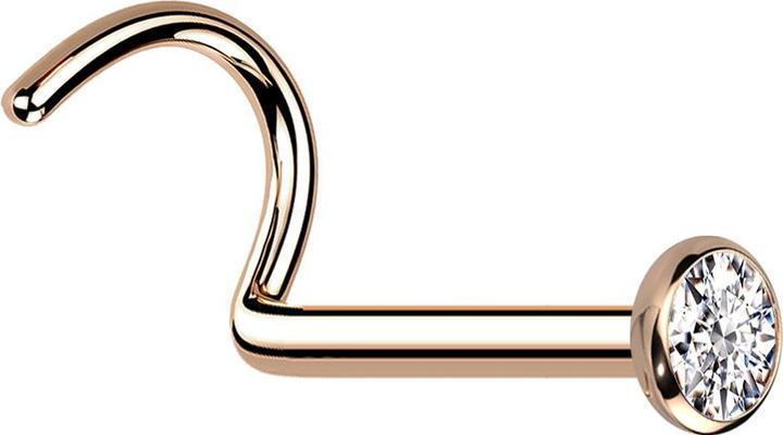 Produktbild Star Piercing Nasenstecker gebogen rosegold mit flacher Halbkugel Kristall silber (Titan G23)