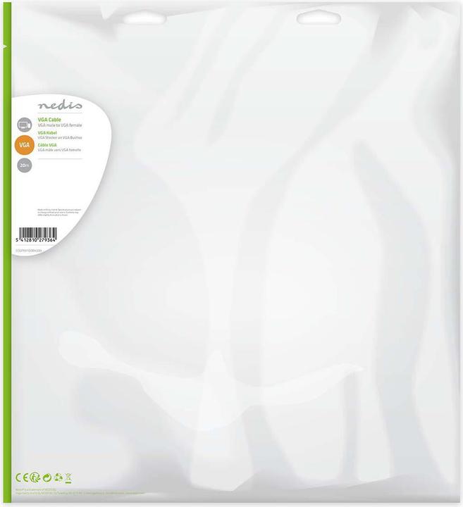 Image du produit Nedis Câble VGA - VGA mâle - VGA femelle - nickelé - résolution maximale : 1280x800 - 20.0 m - ru (20 m, VGA)