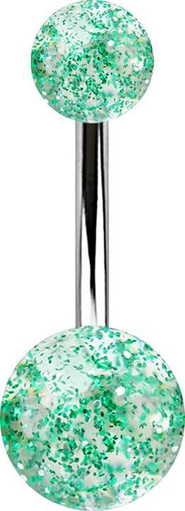 Produktbild Star Piercing Banane silber mit zwei Glitter Kugeln grün (Acryl, ohne Messing, Chirurgenstahl 316L)