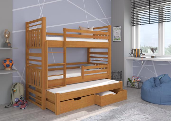 Produktbild ADRK Furniture Etagenbett verdreifachen mit Matratzen HIPPO 180x80 (180 x 80 cm)