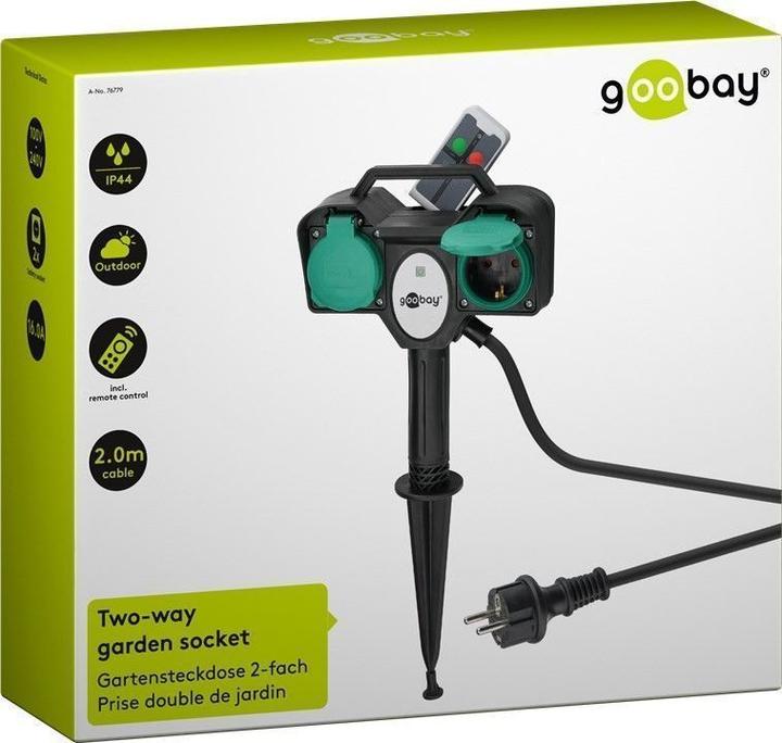 Produktbild Goobay Gartensteckdose 2-fach mit Fernbedienung (2 x, CEE 7/3, 2 m)