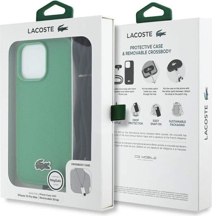 Actual product image Lacoste Etui Iconic Petit Pique Crossbody Cord MagSafe do iPhone 15 Pro Max zielony