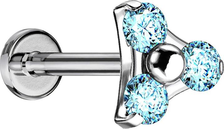Actual product image Star Piercing Micro Labret inner thread silver triangle three crystals aqua (Titanium G23, without brass)