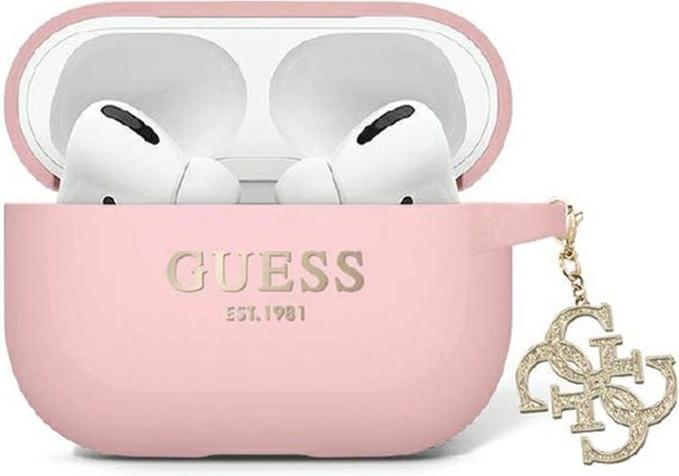 Guess GUAP2LECG4P Coque AirPods Pro 2 różowy/pink Silicone liquide pailleté Triangle Charm (Sac pour écouteurs)