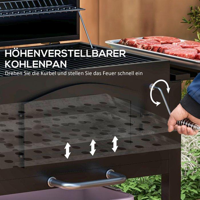 Produktbild Swisshandel24 Holzkohlegrill BBQ Gartengrill mit Deckel, Ablagen, Smoker, Warmhalteplatte, Regale, Transportrollen (54 cm)