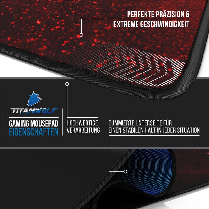 Image du produit Titanwolf Tapis de souris de jeu XXL, tissu lisse, tapis de souris de vitesse 900 x 400mm de surface, Blood (XXL)