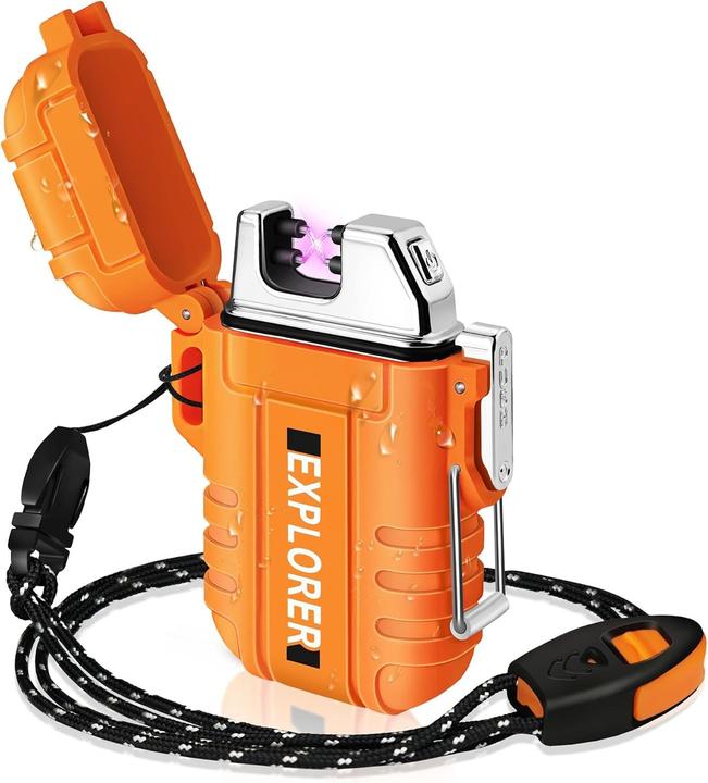Produktbild Swissdetector Elektrisches Feuerzeug mit Doppelbogen - USB aufladbar - wasserdicht - Orange