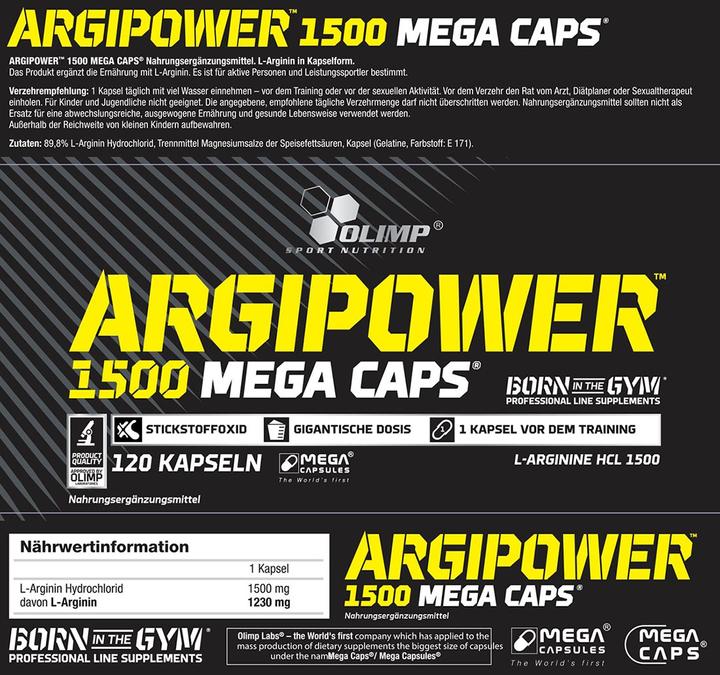 Immagine prodotto Olimp Sport Nutrition Argi Power Mega Caps (120 Caps, 180g) (1 Pezzo/i, Pillole, 180 g)