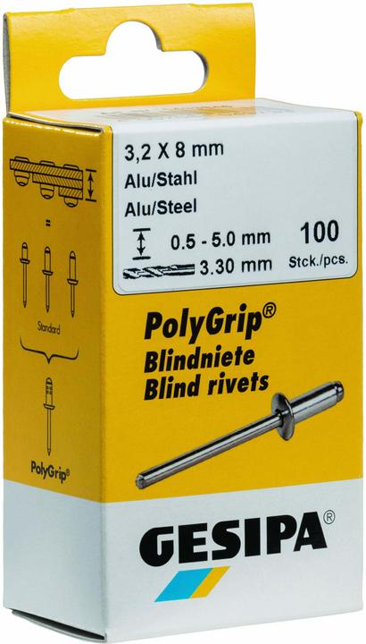 Produktbild Gesipa Blindniete Alu/Stahl 4.8x10 mm PolyGrip Mini-Pack mit 50 Stück
