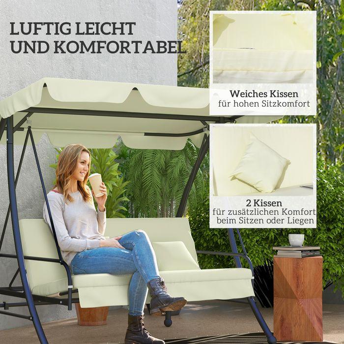 Actual product image Swisshandel24 2in1 Hollywoodschaukel, Liegefunktion 3-Sitzer, bis 240kg, 200x125x170 cm, Cremeweiss