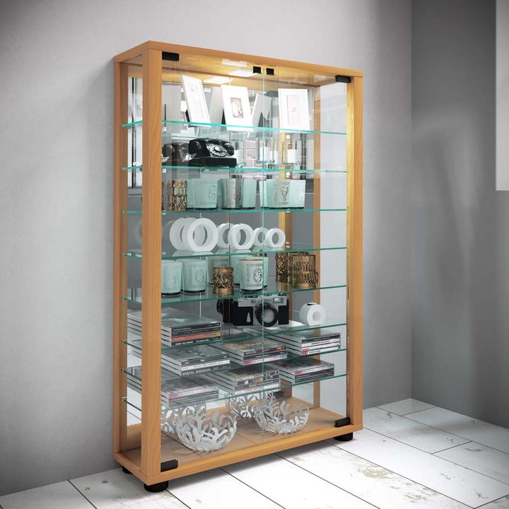 Produktbild VCM Sammelvitrine Standvitrine Glasvitrine Glasregal Vitrine Glas Schaukasten "Lumo Mini Spiegel" (59 x 18 x 91 cm)