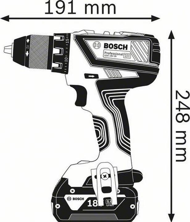 Produktbild Bosch Professional Akku-Bohrschrauber GSR 18V-28, 2 x Akkus GBA 18V, Schnellladegerät GAL 18V-40 (Akkubetrieb)
