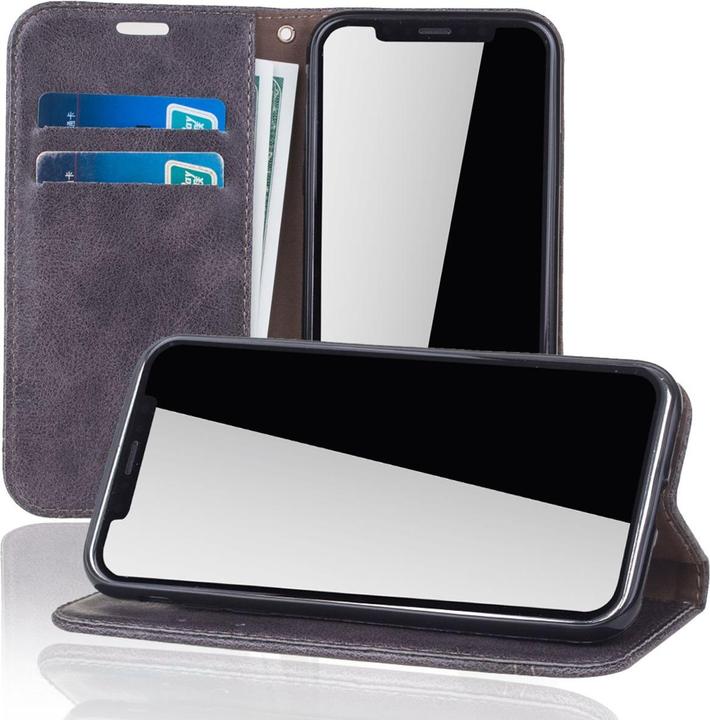 Produktbild König Design Handy Tasche Apple iPhone X / 10 Flip Cover Case Schutz Hülle Wallet Schale Grau (Apple iPhone X)