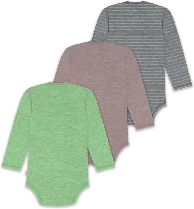 Actual product image Normani 3-pack baby merino bodysuit long sleeve "Auckland" - 9383 (74)